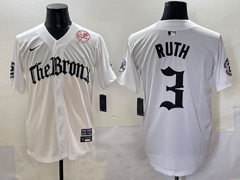 Men 2025 New York Yankees 3 Ruth White Five generations Joint Name Nike MLB Jersey style 5